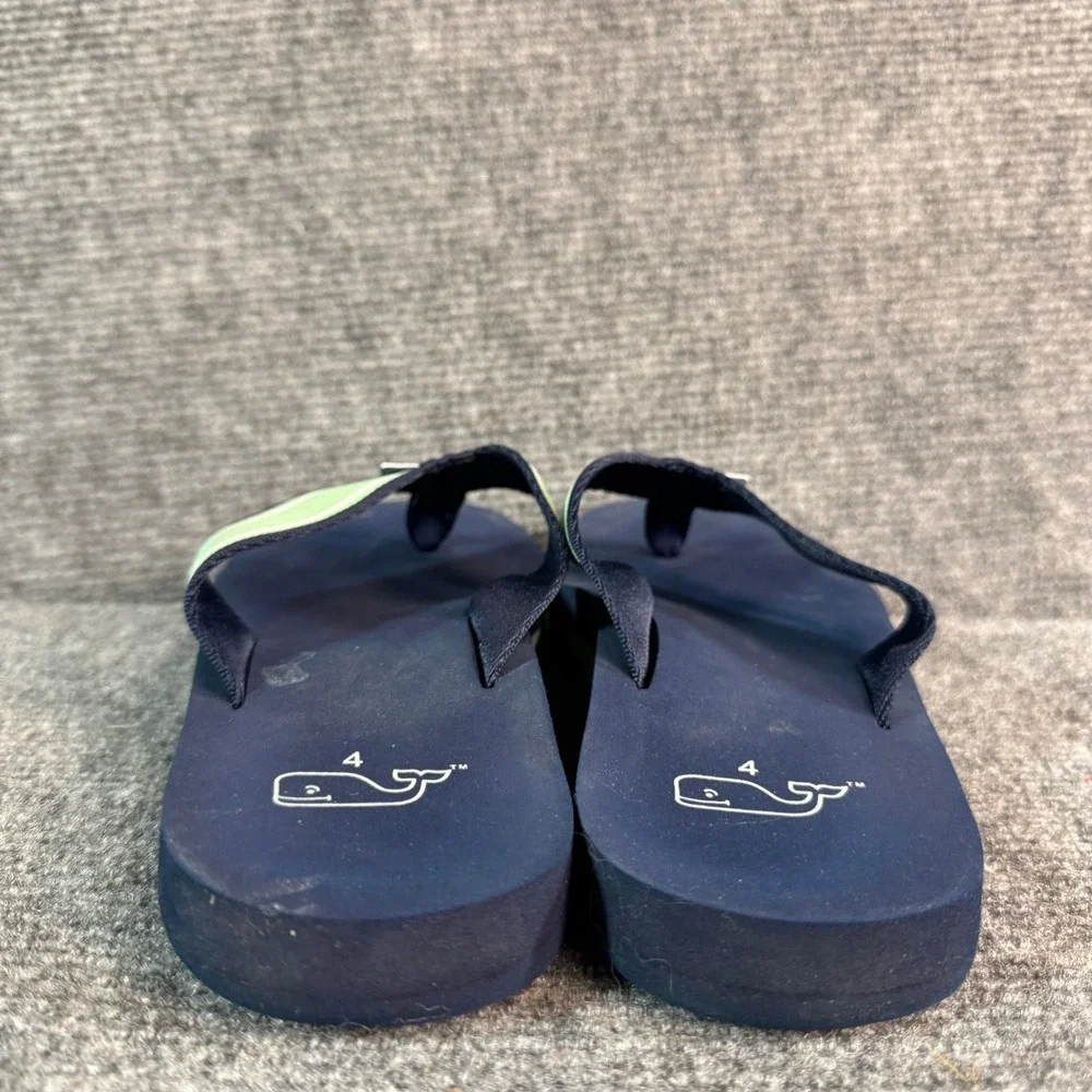 Vineyard Vines Navy Blue Green Striped Ribbon Flip Flop Sandals Kids Size 4